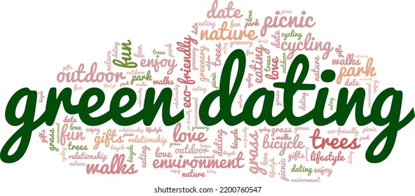 Green Dating word cloud conceptual design isolated on white background.