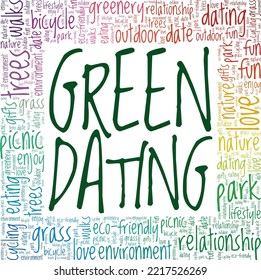 Diseño conceptual de nube de palabras de Green Dating aislado en fondo blanco.
