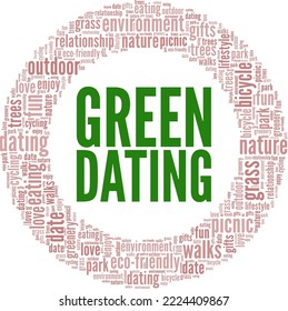 Diseño conceptual de nube de palabras de Green Dating aislado en fondo blanco.