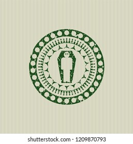 Green dead man in his coffin icon inside distress rubber grunge texture stamp