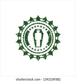 Green dead man in his coffin icon inside distressed rubber grunge texture stamp