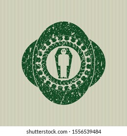 Green dead man in his coffin icon inside distress rubber stamp with grunge texture