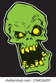 green dead man's head zombie sticker for halloween