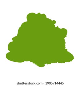 Árbol verde caducifolio o arbusto aislado. Escultura de arbusto. Elemento gráfico. Estilo simple de caricatura de doodle. Naturaleza y ecología. Parque, bosque o jardín. Cuestiones ambientales. Publicar tarjetas y carteles