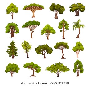 Green Deciduous Trees with Exuberant Tree Crown Big Vector Set