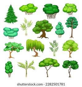 Green Deciduous Trees with Exuberant Tree Crown Big Vector Set