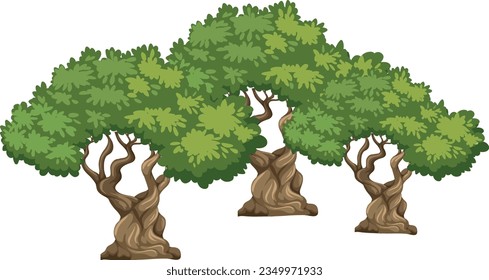 Green Deciduous Trees with Exuberant Tree Crown Vector Set