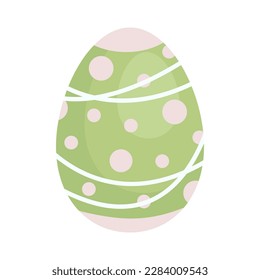Green decorated Easter egg. One egg is drawn in a cute cartoon style and colored for the Easter holiday to be a gift. Hand drawn vector illustration for use in your design, icon, logo, sticker, web