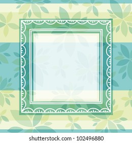 green decorative background with frame and flowers, vector EPS10. Contains transparent objects