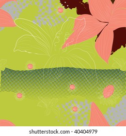 Green decorative background with lily flowers