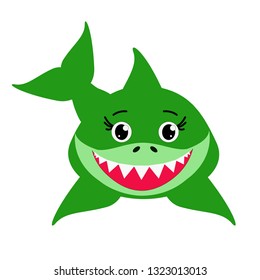 Green, decorative, cartoon shark, vector