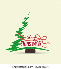 Green decorative Christmas tree, vector Christmas card