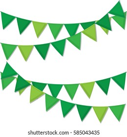 Green decorative flags streamers to celebrate St. Patrick's Day decorations. Vector illustration.