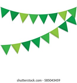 Green decorative flags streamers to celebrate St. Patrick's Day decorations. Vector illustration.