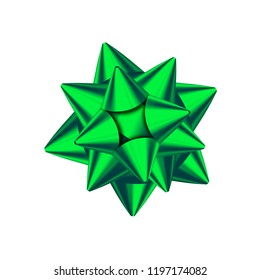 Green decorative gift bow isolated on white background. Christmas, New Year, birthday decoration. Vector holiday design element  for banner, greeting card, poster.