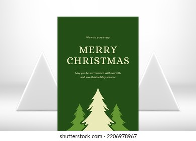 Green decorative Merry Christmas vintage greeting card with natural spruce vector illustration. Retro Happy New Year congratulations poster wild fir tree landscape winter holiday celebration design