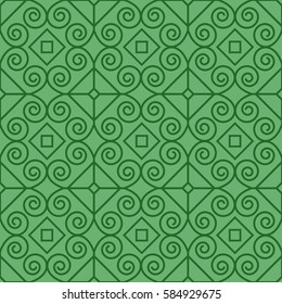 Green decorative pattern with linear swirls. Vector illustration