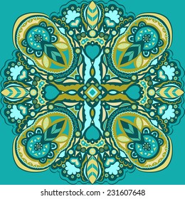 Green decorative seamless ethnic pattern. Floral pattern.