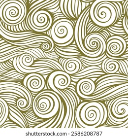 Green Decorative Spiral Pattern with Abstract Line Art