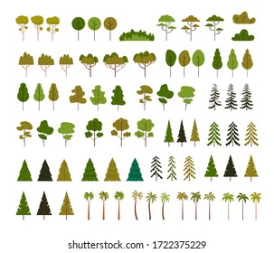 Green decorative tree isolated set. Vector flat graphic design cartoon illustration