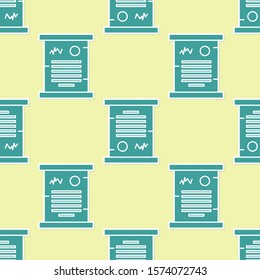 Green Decree, paper, parchment, scroll icon icon isolated seamless pattern on yellow background.  Vector Illustration