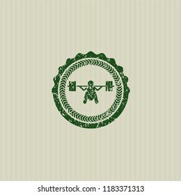Green deep squat icon inside distressed rubber texture
