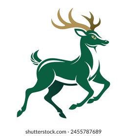 a green deer with antlers is running in the shape of a deer vector illustration.