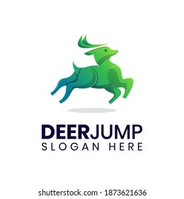  Green deer jump logo template
