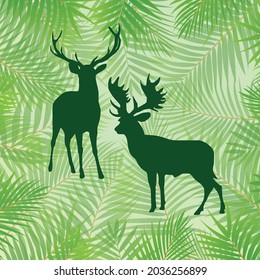 green deer patterns on green leaves, vector, decorative, textile, fabric, napkin, table, backdrop