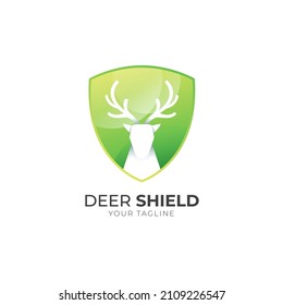 Green deer and shield logo design