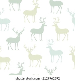 Green deer silhouette on transparent background. Vector color seamless pattern image.