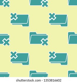 Green Delete folder icon isolated seamless pattern on yellow background. Folder with recycle bin. Delete or error folder. Close computer information folder sign. Flat design. Vector Illustration Green Delete folder icon isolated seamless pattern on yellow background. Folder with recycle bin. Delete or error folder. Close computer information folder sign. Flat design. Vector Illustration