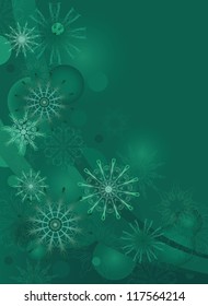 green delicate snowflakes on a dark background