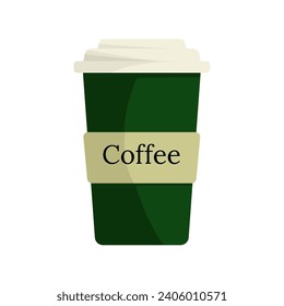 Green delicious coffee paper cup icon. Drink vector illustration design