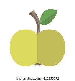 Green delicious ripe apple with leaf isolated on white. Flat style. Healthy natural food, diet, fruit, vitamin, juice and season concept. EPS 8 vector illustration, no transparency