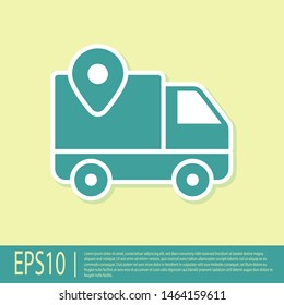 Green Delivery tracking icon isolated on yellow background. Parcel tracking.  Vector Illustration