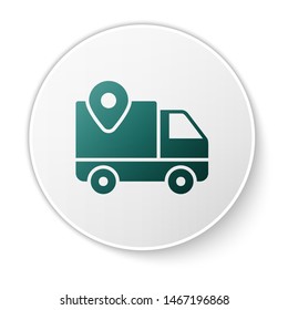 Green Delivery tracking icon isolated on white background. Parcel tracking. White circle button. Vector Illustration
