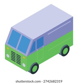 Green delivery van standing in isometric view isolated on white background