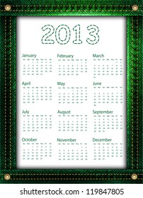 A green denim calendar for 2013. EPS10 vector format