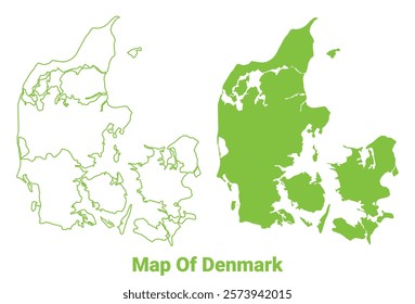 Green Denmark map outline and flat vector illustration