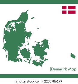 Green Denmark map vector with national flag