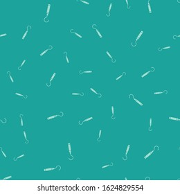 Green Dental explorer scaler for teeth icon isolated seamless pattern on green background.  Vector Illustration