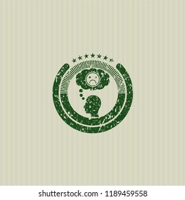 Green depression icon inside distress grunge seal
