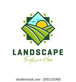 green desert landscape illustration logo design
