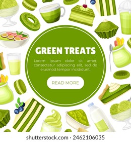 Green Dessert Banner Design with Sweet Pastry and Confection Vector Template