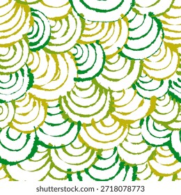 Patrón de tinta de escama de pescado detallado verde en papel secante. Adorno sin costuras de Vector con Elementos negros dibujados a mano alzada. Aislado sobre fondo blanco. Textura editable en el panel Muestras.