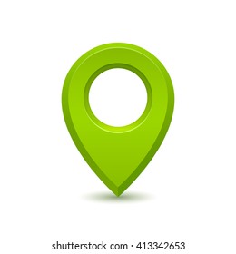 Green detailed realistic 3D map pin pointer icon. Isolated on a white background. Vector illustration.