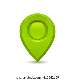 Green detailed realistic 3D map pin pointer icon. Isolated on a white background. Vector illustration.
