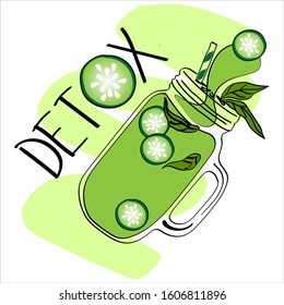 
Green detox smoothie. Body cleansing. A cocktail of green vegetables and fruits. Healthy lifestyle