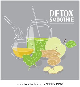 Green detox smoothie recipe. Vector illustration.